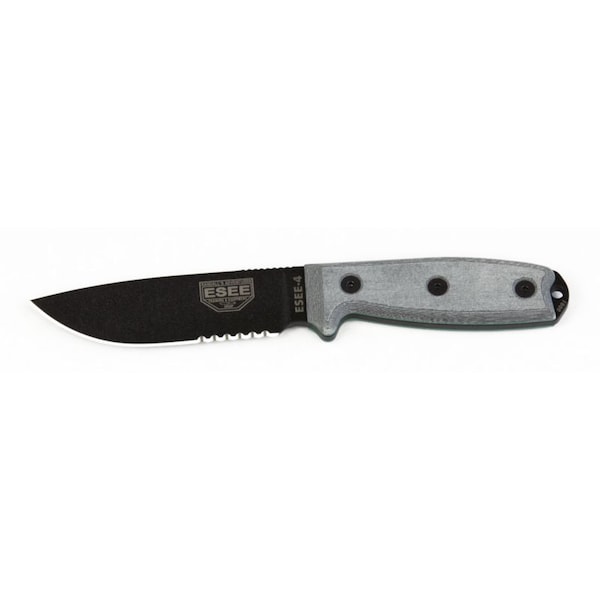 Esee Knives 2023 Esee 4, Serrated Edge Black Blade, No Sheathing ESE-ESEE-4S-KO - main